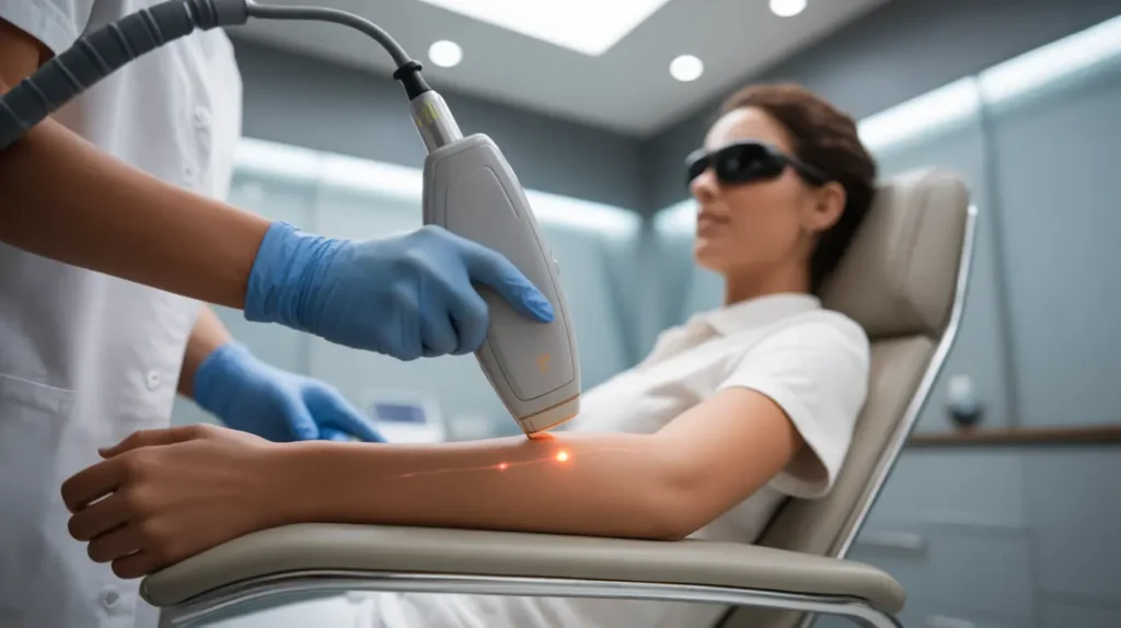 Épilation laser médicale des bras réalisée en centre spécialisé à Paris, traitement sécurisé encadré par un médecin.