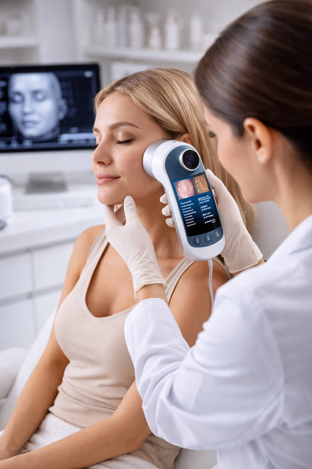 Diagnostic de peau réalisé en centre médical esthétique avec analyse personnalisée par un médecin à Paris