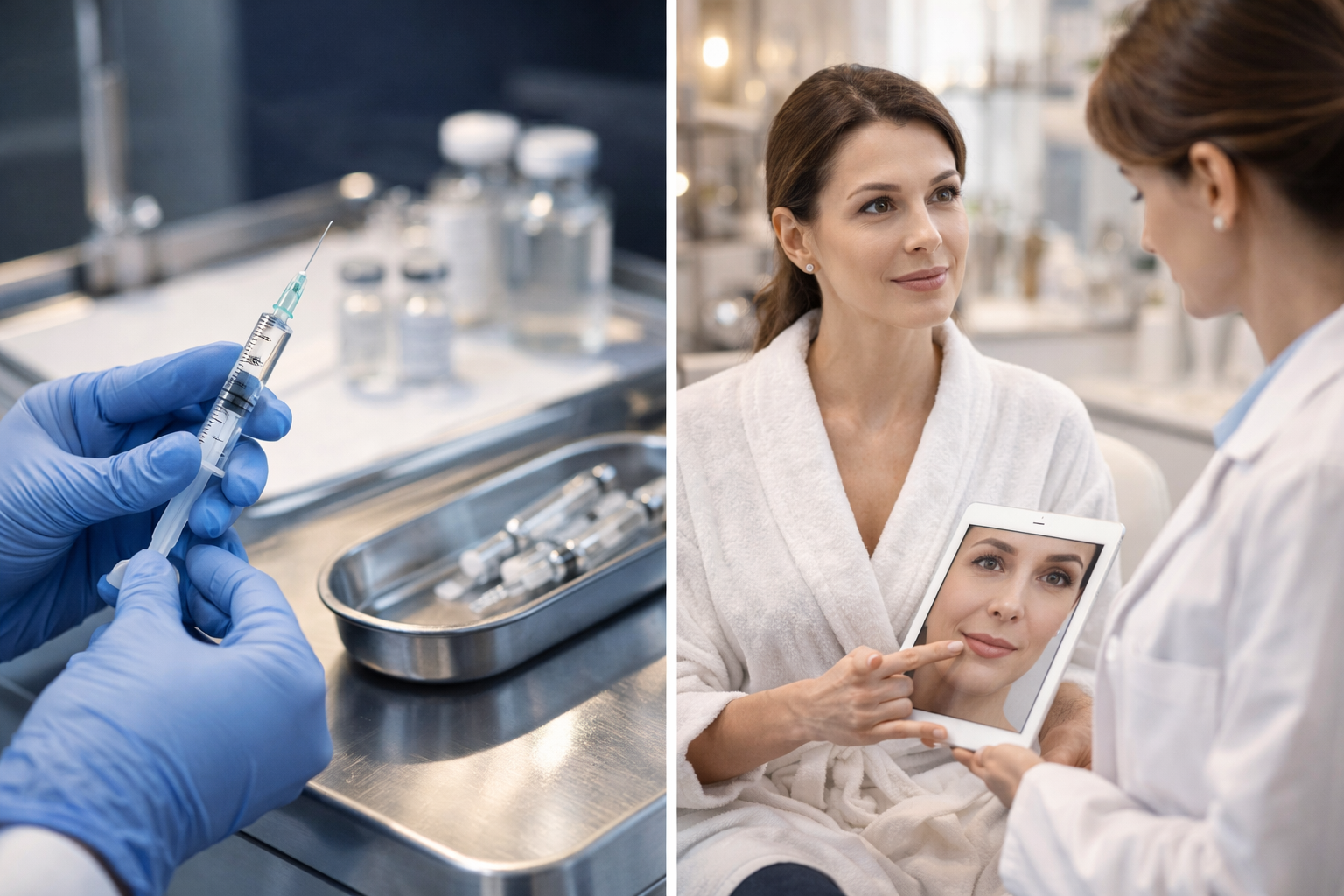 Préparation injection acide hyaluronique et consultation médecin esthétique Paris sécurité injections