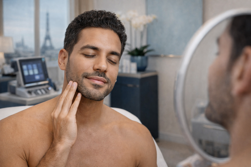 resultat medecine esthetique homme peau mate visage naturel peau eclat