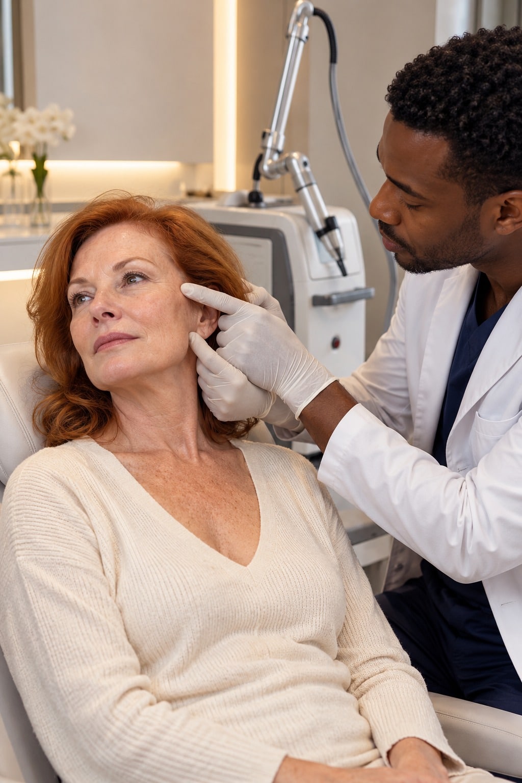 Laser fractionné visage lors d’une évaluation médicale à Paris